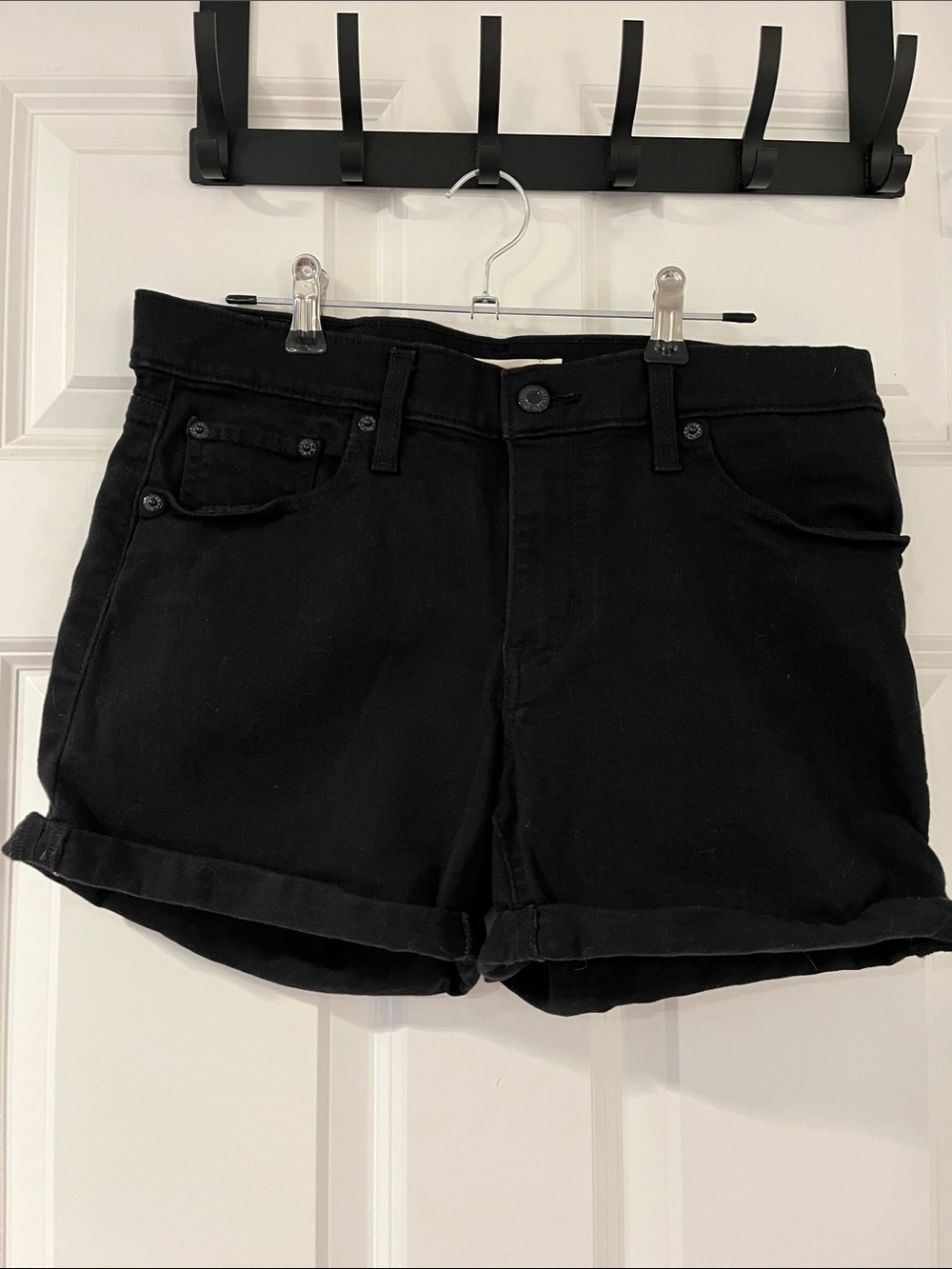 Levi's Black Rolled-Hem Denim Mid-Length Shorts